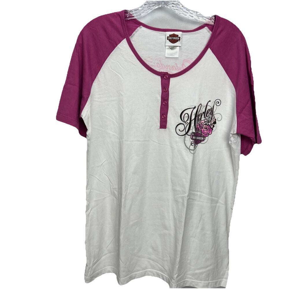 Harley-Davidson Women’s XL White Pink Short Sleeve Tee T-Shirt Motorcycle